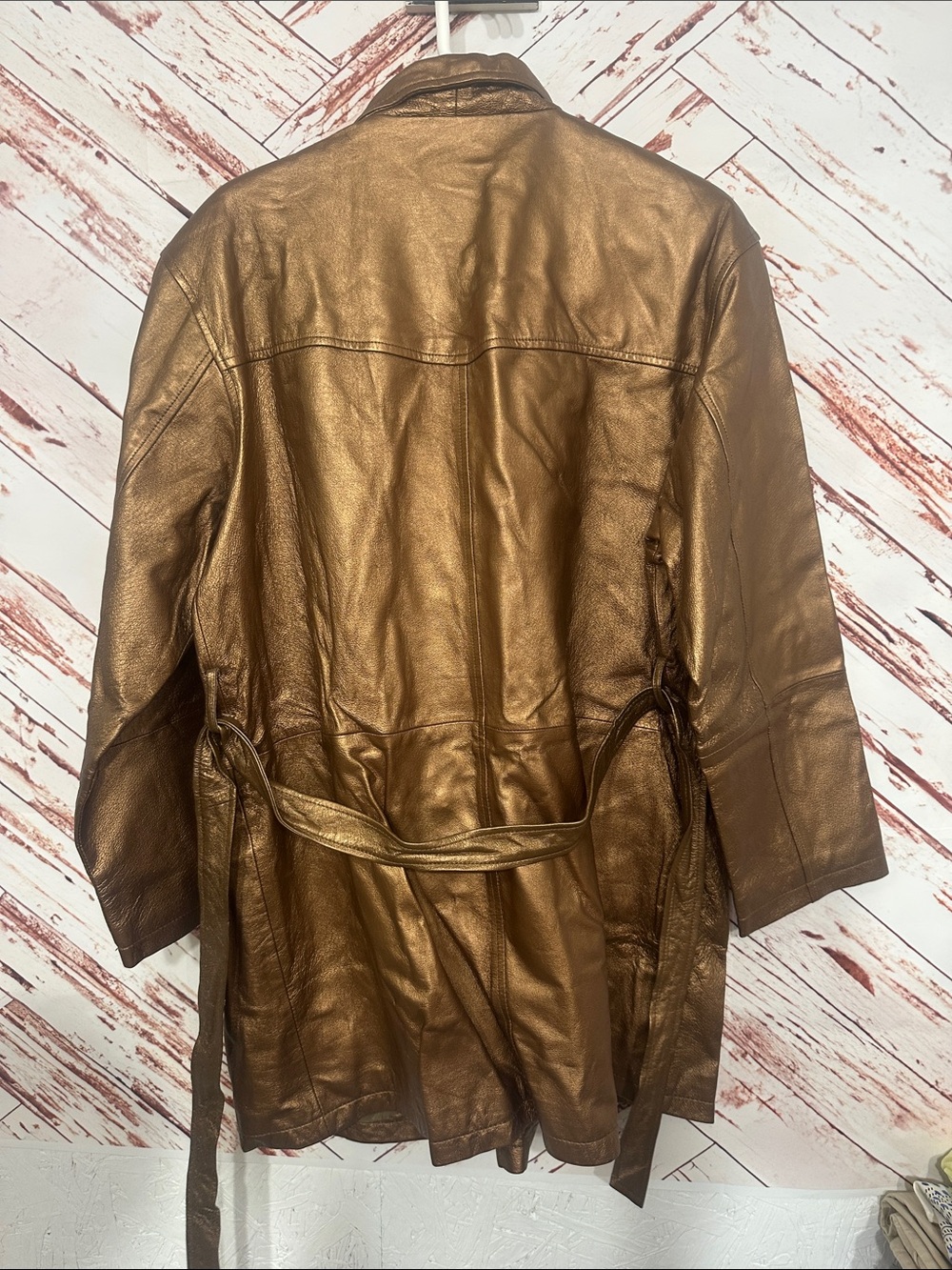 NWOT vintage 90’sNewport News Metallic Bronze Leather Coat - Picture 3 of 6